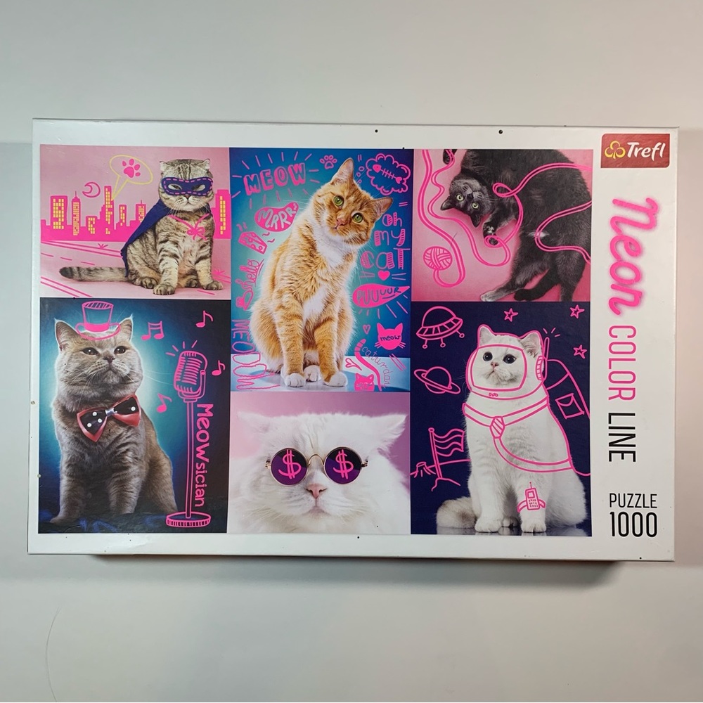 1000 piece Trefl super cats Neon color line puzzle